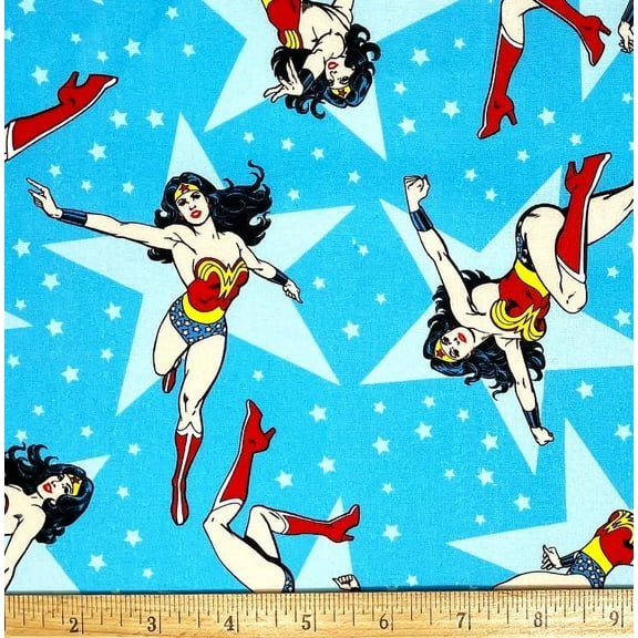 1/2 Yard - DC Comics Wonder Woman & Blue Stars Cotton Fabric (Great for Quilting, Sewing, Craft Projects, Quilts, Throw Pillows & More) 1/2 Yard X 44" Wide