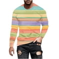 thumbnail image 2 of Leesechin Men's T-Shirt Casual Cotton Spandex Rainbow Striped Crewneck Long-Sleeve T-Shirts Basic Pullover Stripe Man Tee Shirt, 2 of 5