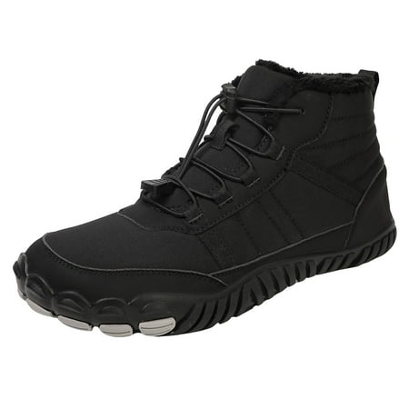 

eileial Men s Women s Winter Barefoot Hiking Boots Slip on Warm Snow Boot Wide Toe Ankle Booties Waterproof Black 10