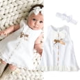 thumbnail image 2 of Été Bébé Nouveau-Né Fille Dentelle Robe Sans Manches Noeud + Bandeau, 2 of 5