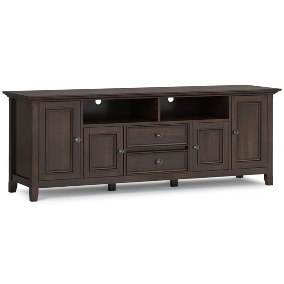 Simpli Home Amherst 72 inch Wide Solid Wood Transitional TV Stand in Brunette Brown For TVs up to 80 inches