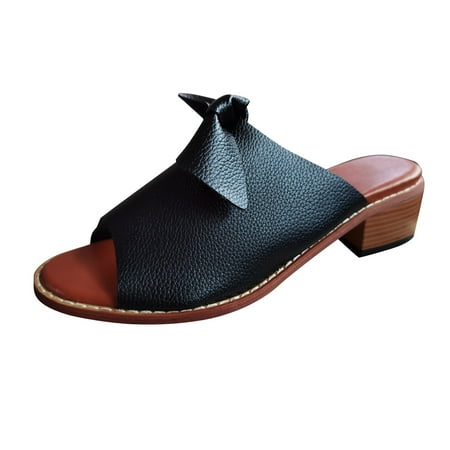 

knqrhpse slippers for women Fashion Squared Heel Peep Toe Sandals Kontbow Slip On Shoes womens slippers house slippers for women