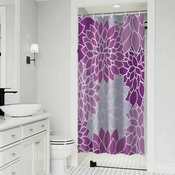 Purple Floral and Petal Pattern Shower Curtain 36"x72" ,Bathroom Decorative Shower Curtains Set with 12 Hooks,Modern Waterproof Washable Shower Curtain