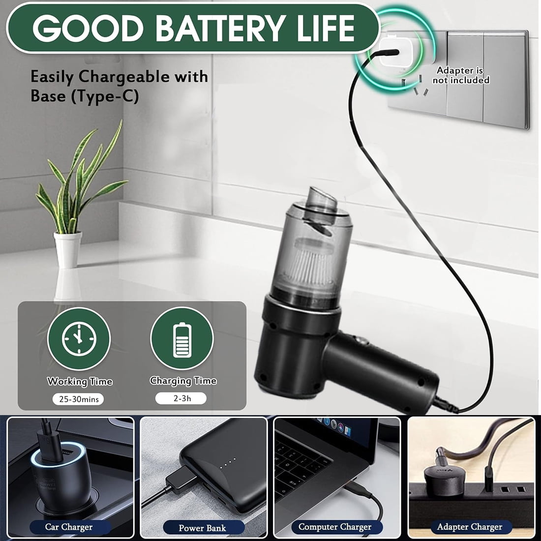 WXJHEOFD Handheld Vacuum Cordless, 8000PA Powerful Cyclonic Suction Vacuum Cleaner duster, Car Vacuum Cleaner High Power, Portable Quick Charge Hand Vacuum with Washable HEPA Filter for Car