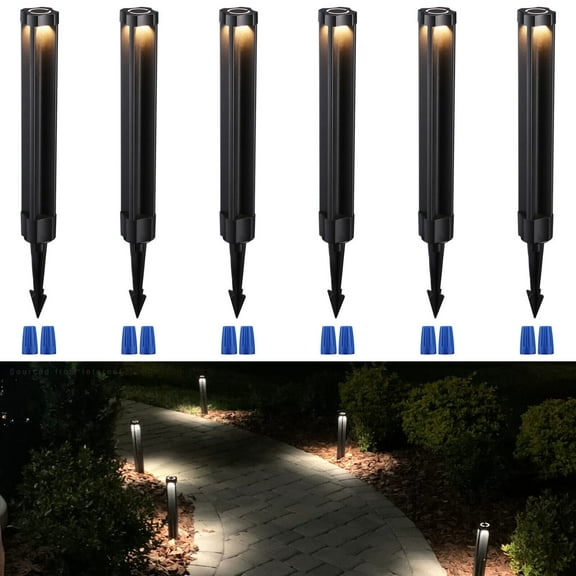 6 Pack 4W 12V Low Voltage LED Landscape Pathway Lights, Die-Casted Aluminum Housing, 3000K Warm White