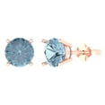 thumbnail image 2 of 3.0 Ct Round Cut Studs Blue Natural Aquamarine 18K Rose Solid Solid Gold Everyday Dainty Earrings Push Back, 2 of 7