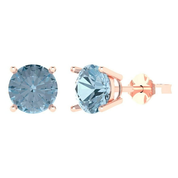 Clara Pucci 3Ct Blue Round Cut VVS1 Push Back Stud 18k Solid hypoallergenic Gold Designer Earrings For April