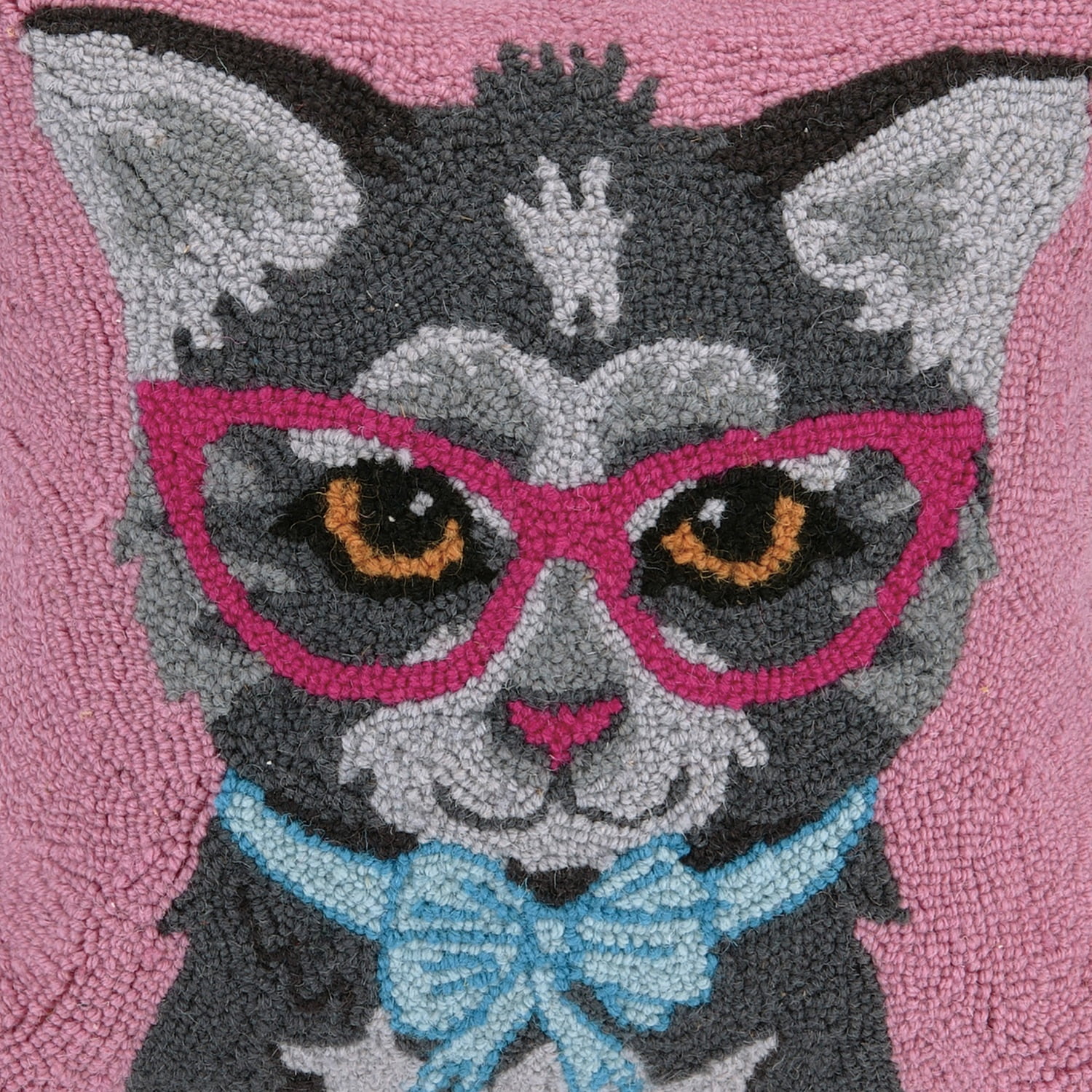 The Pillow Shoppe Cat W/Eye Glasses And Bow Hook Multicolor Decorative Pillow, 14"X20"