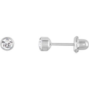 Titanium Womens Earring - Jewels By Lux Set Titanium 4 mm Polished Bezel Set Crystal Earring