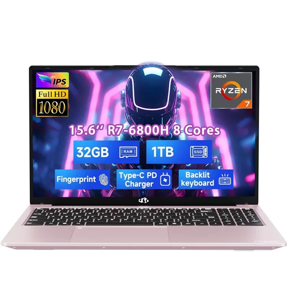 15.6" IPS FHD Gaming Laptop 8 Cores AMD Ryzen 7 6800H(Beat Intel i7-12700H, Up to 4.7GHz) 32GB DDR5 RAM 1TB SSD AMD Radeon 680M GPU-Computer 100W Type-C Backlit Keyboard Fingerprint RoseGold
