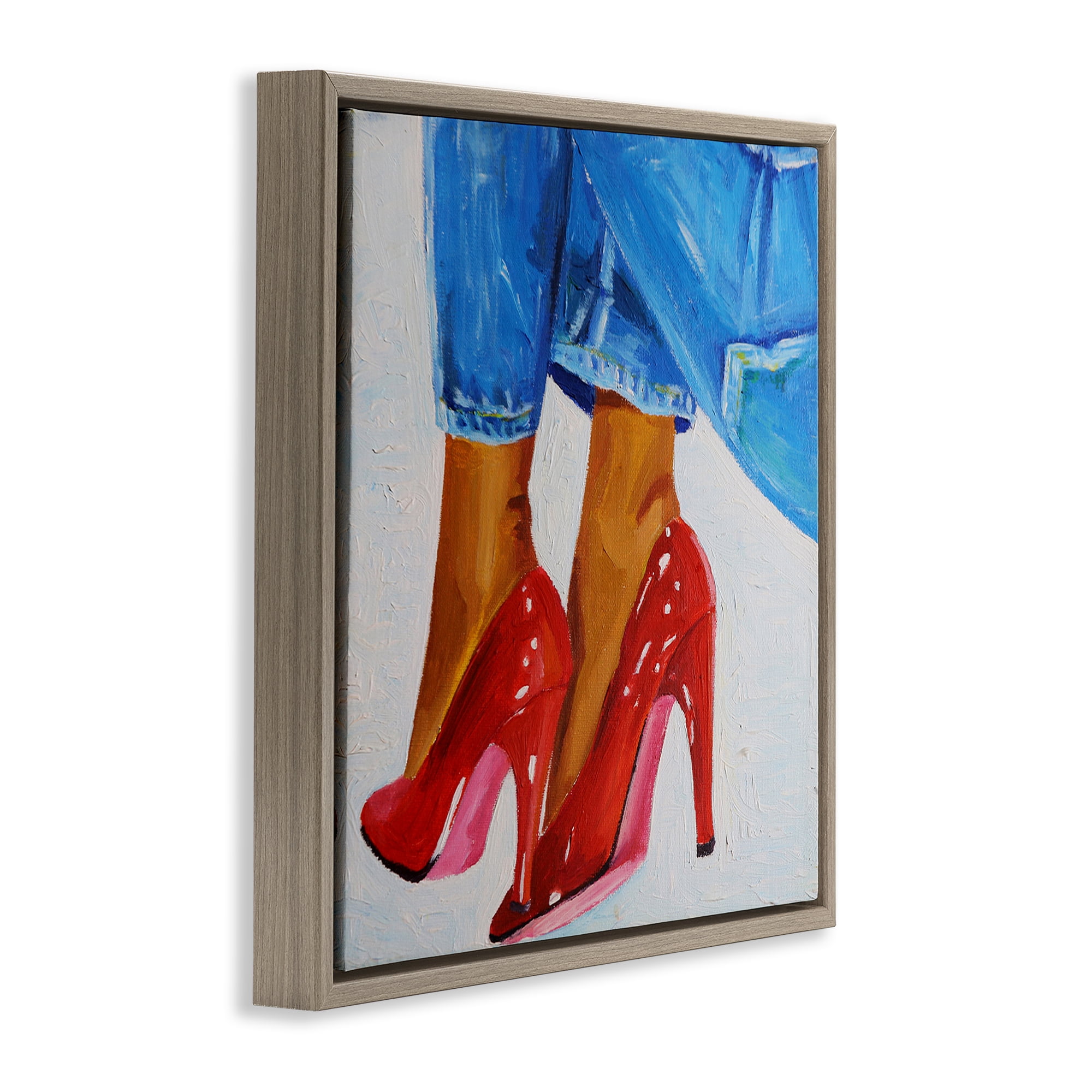 Stupell Industries Glossy Red Pumps & Jeans Brown Framed Floater Canvas Wall Art, design by Violeta Vollmer