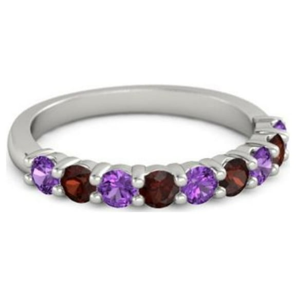 925 Sterling Silver Round 2.50 MM Amethyst Garnet Half Eternity Women Stackable Ring