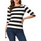 thumbnail image 1 of Camiseta básica de ajuste slim con cuello redondo y mangas de codo para mujer INSPIRE CHIC, estampada, color negro M, 1 of 6