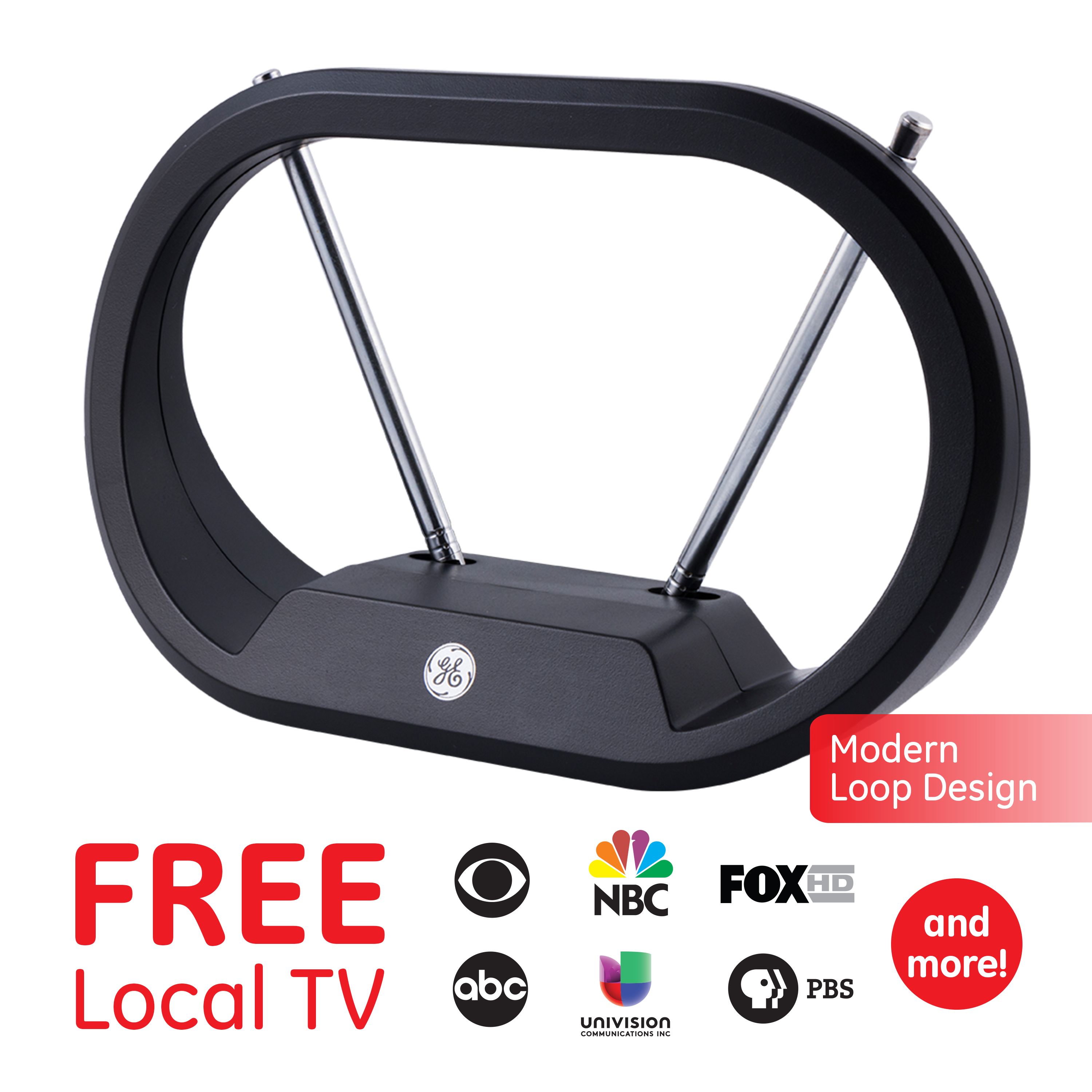 GE UltraPro Indoor Digital TV Antenna, 30 Mile Range, 4K 1080P VHF UHF, Modern Rabbit Ear