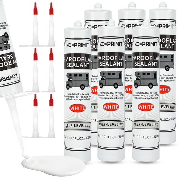 KOOPRIMIT RV Roof Sealant 6 Pack, Self-Leveling Lap Sealant White, Camper Caulk for RV Roofing, Maintenance, Repair