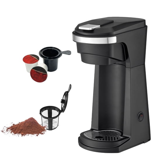 CULINARY CHEF 2-in-1 Single Serve K Cup Coffee Maker with Reusable Stainless Steel Mesh Grounds Pod, Optimal Brew Temperature for Hot, French, Italian, or DIY Iced Blends, Black