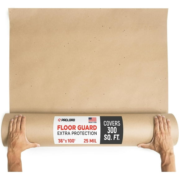 Paclord 36" x 100' USA-Made Floor Guard Roll - Extra Heavy-Duty 25 Mil Thick Floor Protector, 300 Sq.Ft. - 3.5X Stronger Than Builders Paper for Surface Protection, Remodeling, and Construction Jobs
