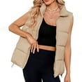 thumbnail image 2 of Juebong Puffer Vest for Women Outerwear Vests Puffy Oversized Sleeveless Quilted Vest Tops Down Jackets Coat with Pockets Khaki,S, 2 of 8