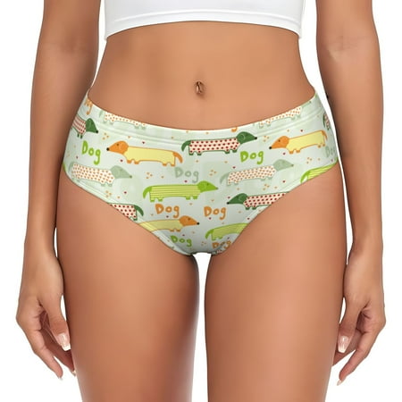 Womens Underwear - Dachshund Dog Puppy Green Orange No Show Seamless Underwear for Women  Soft Stretch Womens Panties  Hipster Ladies Panties Bikini Underwear Briefs
