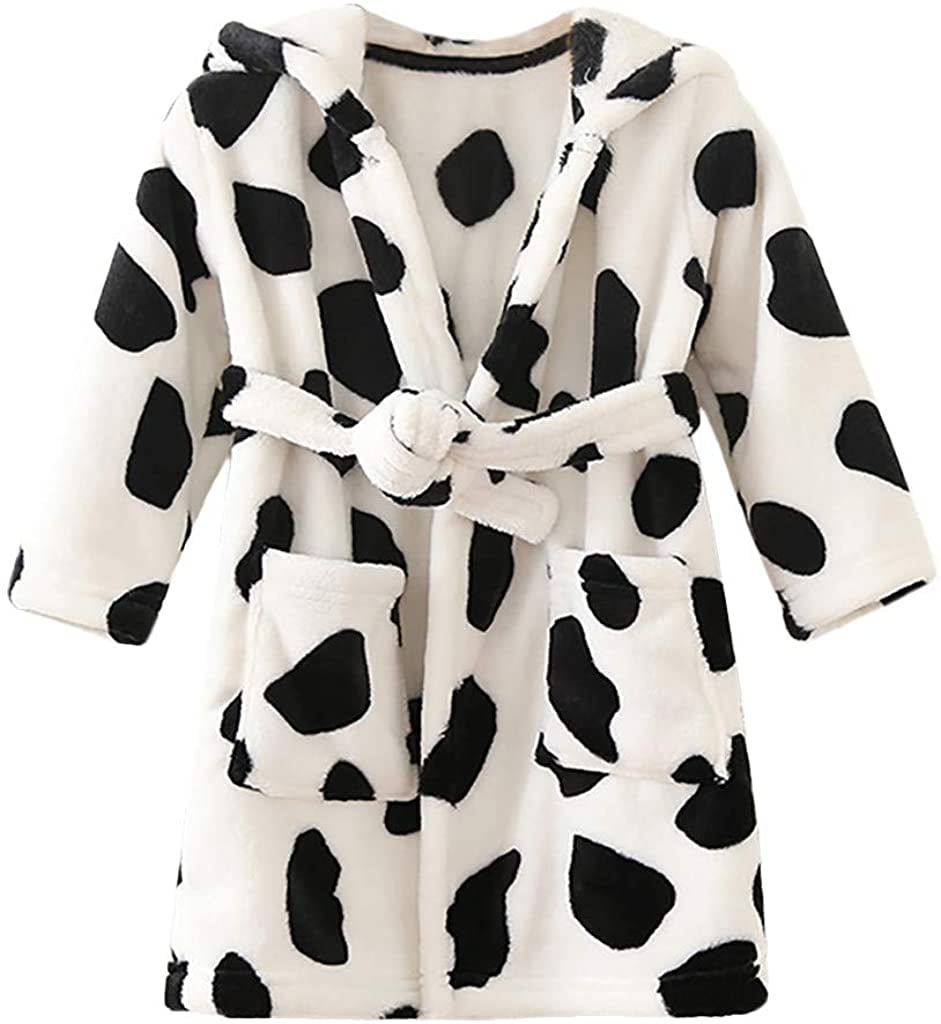 OCEAN-STORE Baby Boys Girls Flannel Bathrobe Cow Leopard Print Thick Warm Night-Robe Pajamas 