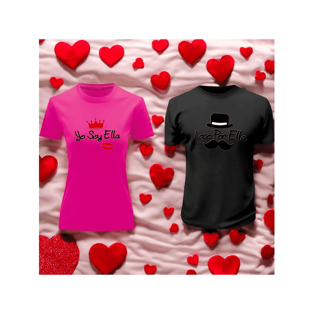 Playera Duo Parejas Loco Por Ella 14 De Febrero San Valentin Color Fucsia Talla Grande Marca Emil SaEs