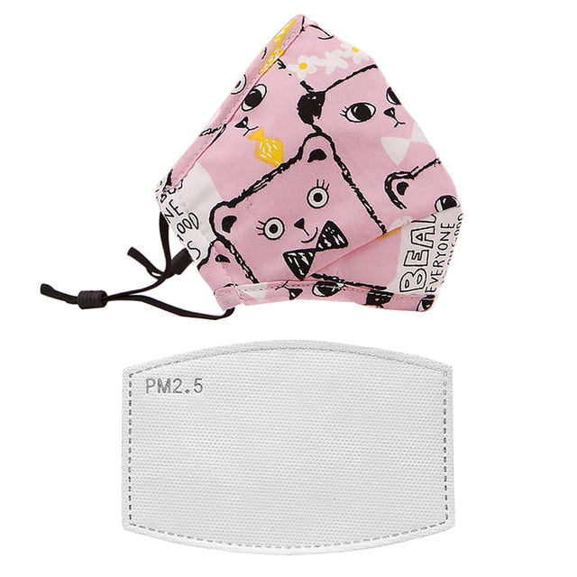 Maytalsory Children Mask Breathable Cotton Cartoon Mouth Face Cover with Filter Small with Valve Bow tie bear 1Set