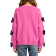 thumbnail image 3 of FRSASU Girls Bow Decorative Long Sleeve Crew‑Neck Fleece Pullover Sweatshirt Drop Shoulder Casual Tops Hot Pink, 3 of 5