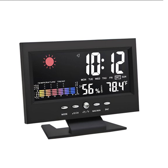 XIRQI Alarm Clock,Large Color Screen Outdoor Thermometers for Patio,Display Greenhouse Thermometer,Black