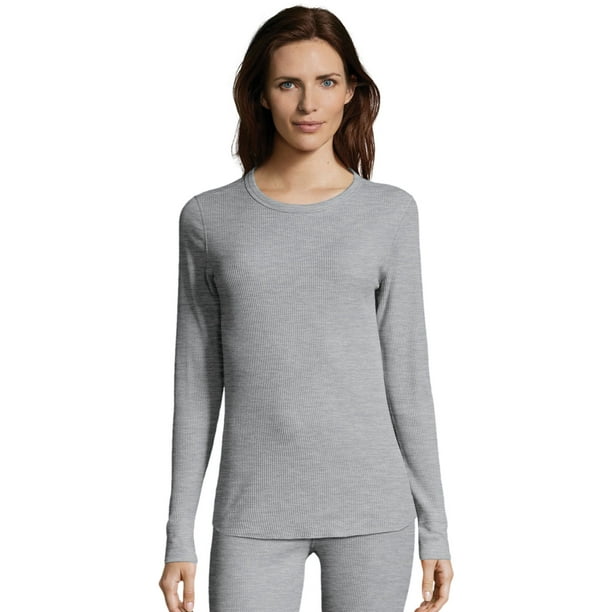 Hanes Hanes Womens Waffle Knit Thermal Crewneck, 3XL, Heather Grey