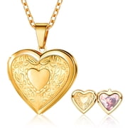 U7 Heart Shaped Gold Plated Pendant Photo Locket Necklace for Women Daughter Mother's Day Valentine Personalized Memorial Gift Custom Love Heart Necklaces
