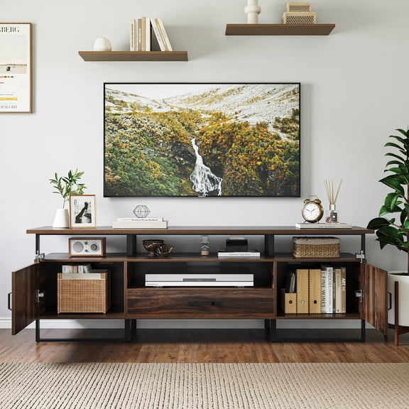 GIMMYFIVE 70 In Modern TV Stand for TV up to 75", Mid-Century Entertainment Center with Storage Drawers & Cabinets, for Living Room
