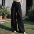 thumbnail image 2 of Womens Casual Wide Leg Solid Color Pants, High Waisted Button Down Straight Long Trousers Palazzo Pants, Plain Trendy Beach Casual Going Out Womens Pants Black S, 2 of 5