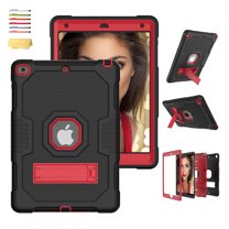Tarise for Apple iPad 10.2" Case 9th/8th/7th Generation (2021/2020/2019) with Foldable Kickstand Hard Back Shockproof Shell Silicone Heavy Duty Rugged Protective Hybrid Slim Stand Cover, Black   Red