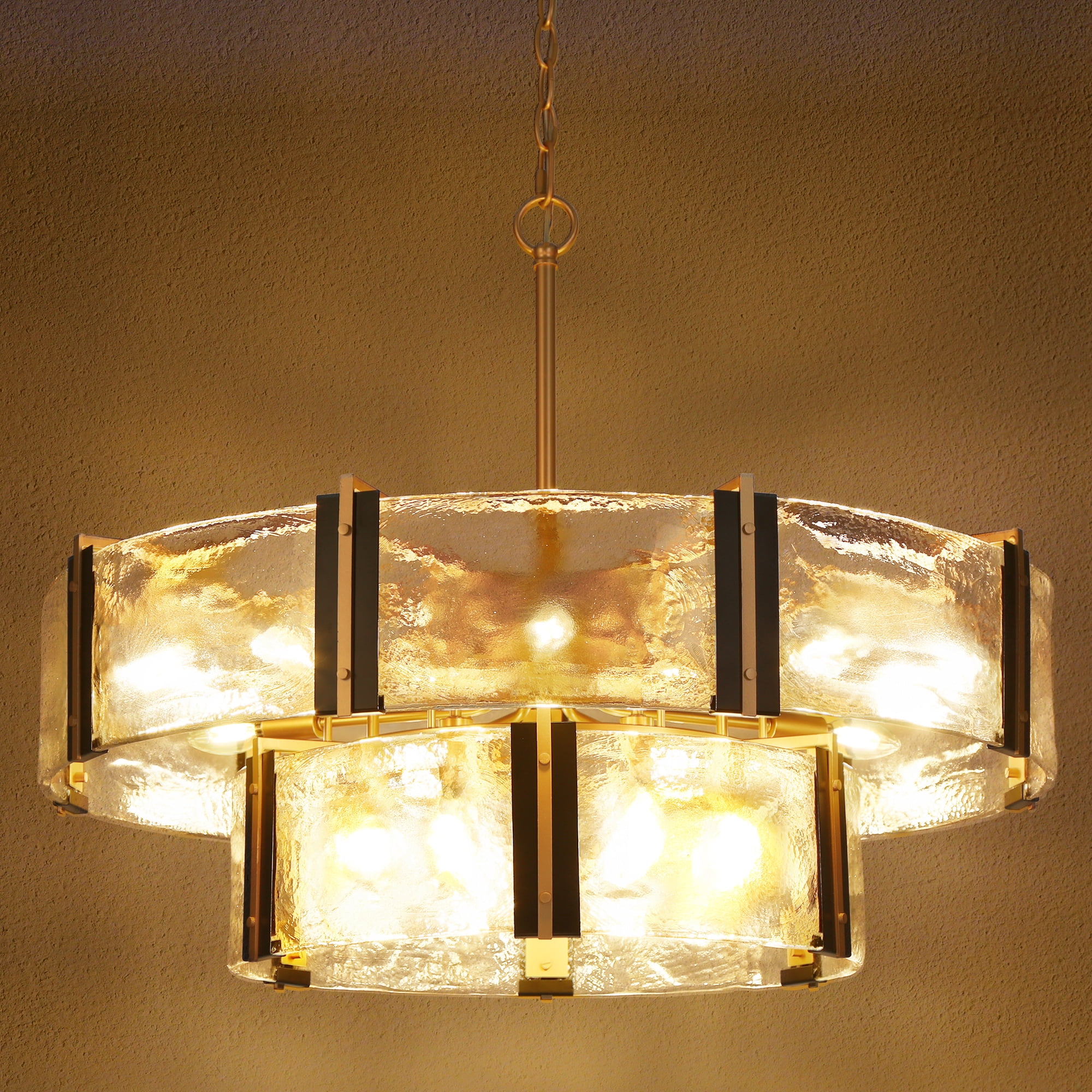 LNC Cymbodly 15 -Light Matte Black Clear glass Mixed material Chandelier