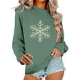 thumbnail image 2 of SYMOID Womens Christmas Glitter Snowflake Oversized Crewneck Sweatshirt, Green, 100% Cotton Long Sleeve Festive Pullover,Size M, 2 of 6