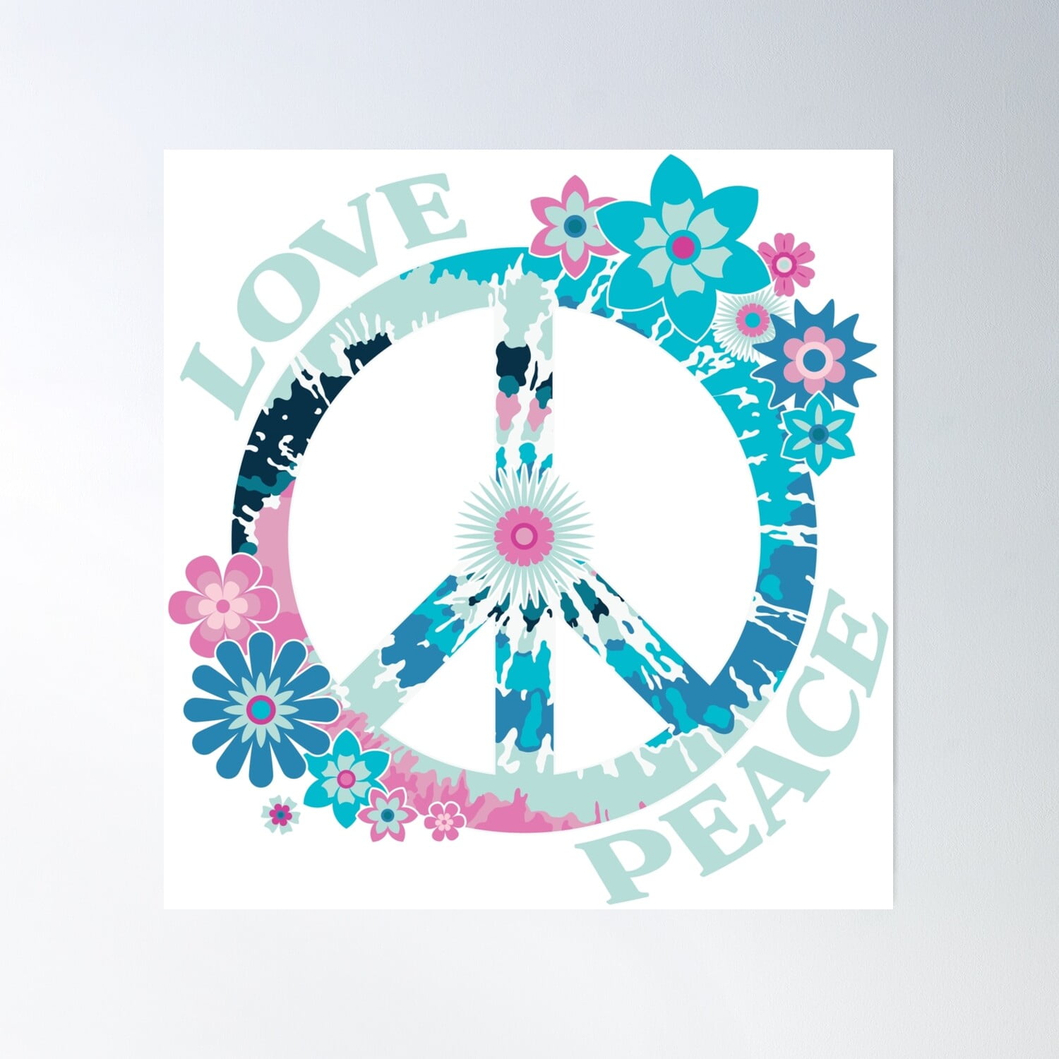 Love And Peace Floral Peace Sign Poster Wall Art Modern Wall Decor 24x36 UNFRAMED