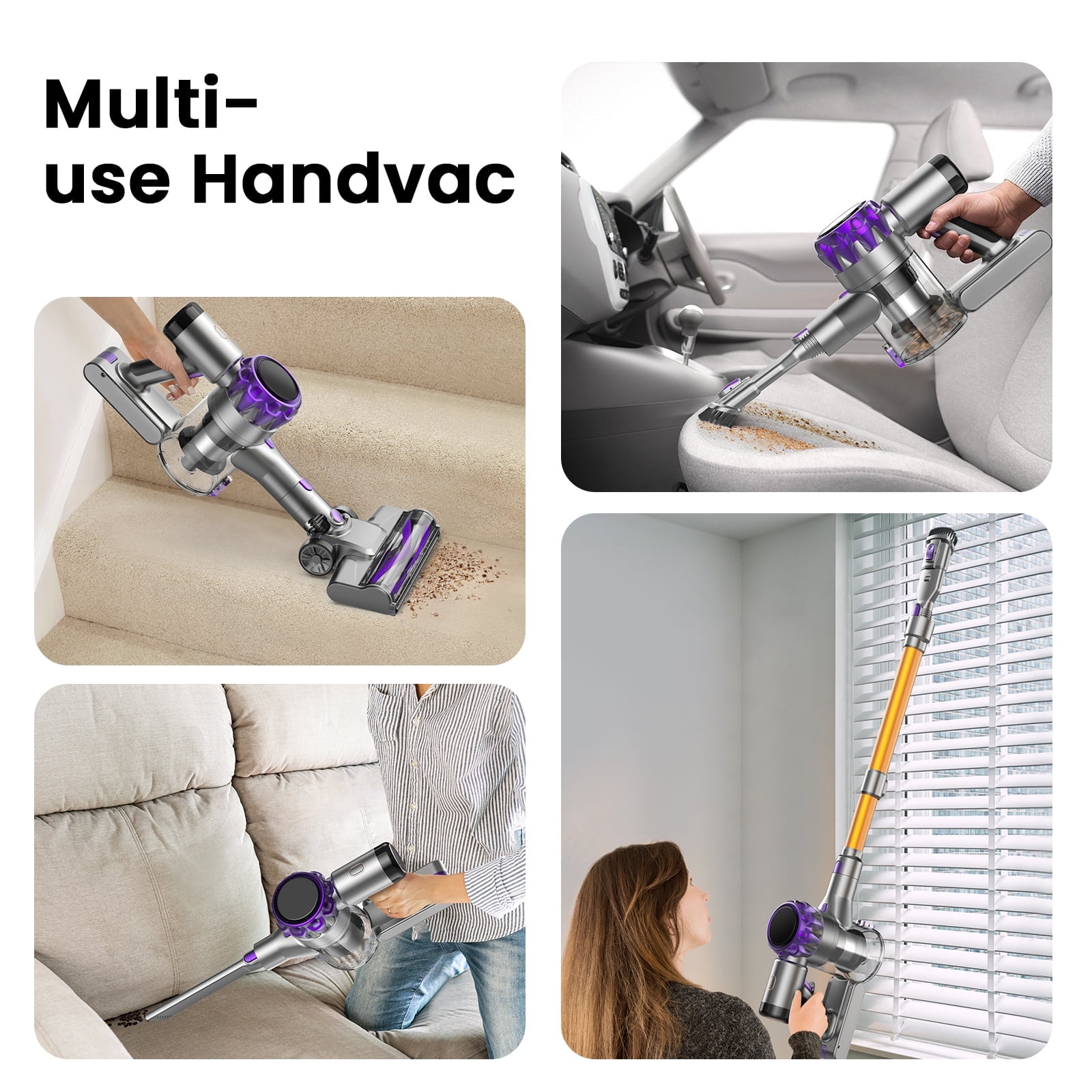 Cordless Vacuum Cleaner, 350W 35Kpa Powerful Stick Vacuum, with LED Display Free-Standing Vacuum Cleaners for Home Pet Hair Carpet Hard Floor S3 (Purple)