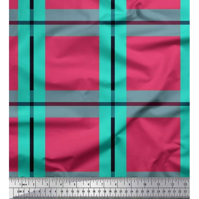 Soimoi Cotton Duck Fabric Check Check Print Fabric by the Yard 42 Inch Wide