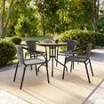 thumbnail image 3 of Flash Furniture 28'' Round Glass Metal Table with Gray Rattan Edging and 4 Gray Rattan Stack Chairs, 3 of 13