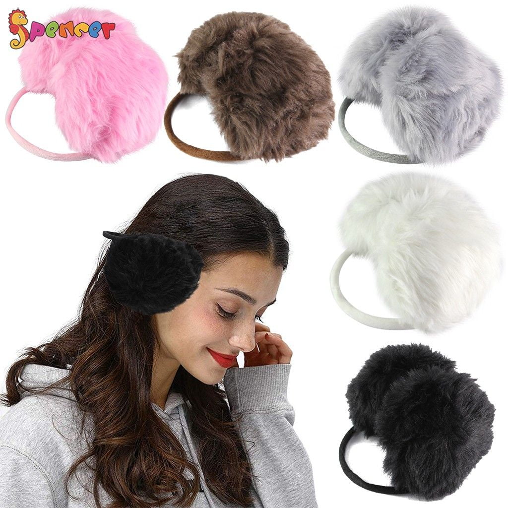 Voberry Unisex Knit Earmuffs Faux Fur Furry Fleece Ear Warmer Winter Outdoor Ear Muffs for Men & Women