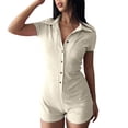 thumbnail image 2 of ZAZYULZ Wide Leg Jumpsuit Womens Casual Tight Dress Lapel Button Romper Shorts(White,M), 2 of 5