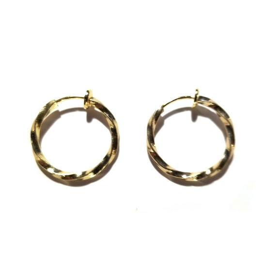 Small Clip Hoop Earrings Non Pierced Twisted Spring Hoop Earrings Brass Gold Plated 0.75 inch