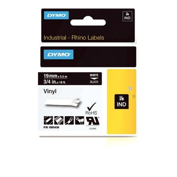 DYMO Rhino Adhesive Vinyl Label Tape, 3/4inch, 18foot Cassette, Black (1805436)