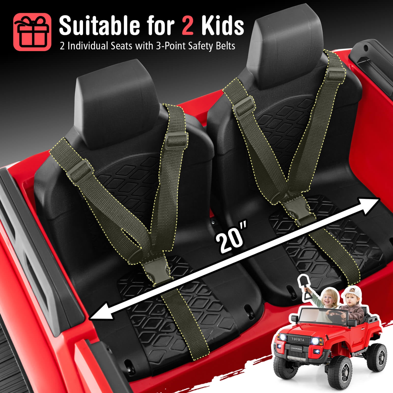 Costway 24V 2 Seater Ride on Car for Kids Licensed Toyota LC250 Ride on Truck with Remote Red
