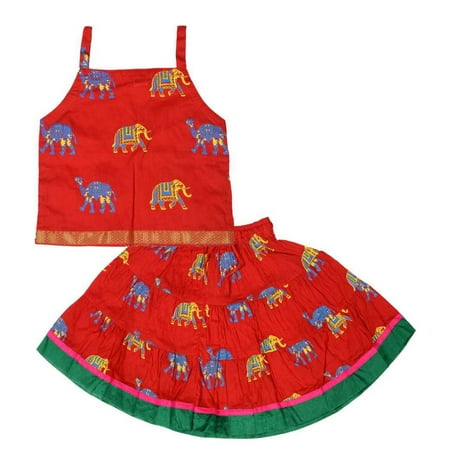 

Chandrakala Kids Lehenga Choli Set for Girls Indian Traditional Animal Print Ethnic Wear Dress Skirt Tops-6-18 Months Red (KL102RED1)