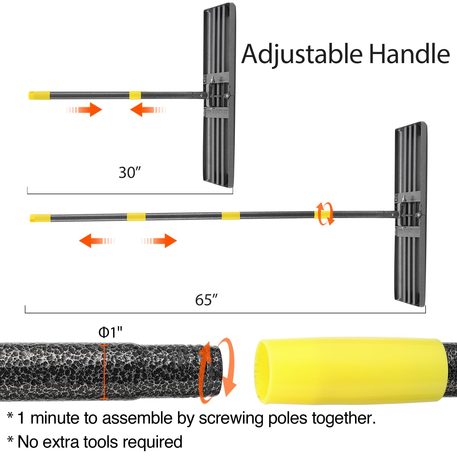 AEASKIEY Lawn Leveling Rake 26''×25'', Lawn Leveler Tool for Lawns with Adjustable 5ft Handle, Heavy Duty for Yard Garden Golf Course