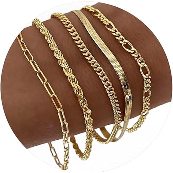 Gold Bracelets for Women, 14K Gold Plated Jewelry Sets for Women Trendy Thin Dainty Stackable Cuban Link Paperclip Chain Bracelet Pack Fashion Accessories Gifts