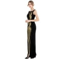 thumbnail image 2 of Angel-fashions Women's Sheer Gold Sequined Black Splicing Evening Dress Round Neck Vintage Wedding Party Guest Gown Size 16, 2 of 7