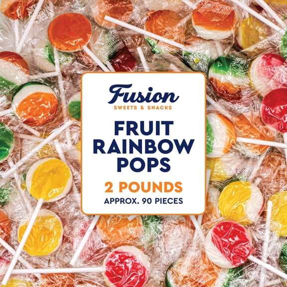 Fruit Rainbow Lollipop Assorted Mix - 2 Pounds - Bulk Suckers Individually Wrapped, Assorted Fruit Rainbow Flavors, Round & Flat Lollipops, Party Favors, Office Candy Bowl, Kids Treat Bag Filler, Cla