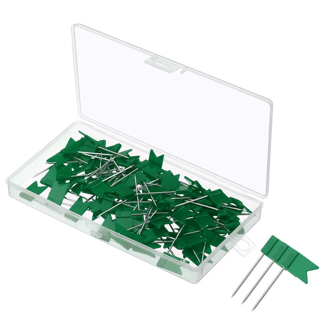 Unique Bargains Flag Map Push Pins, 1 Inch Travel Map Pins with Plastic Head, Green, 100Pack